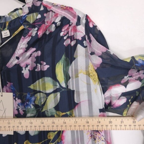 NWT Joie Women's Floral Ruffle Wrist Top Blouse S/P Pleated Tie V Neck Sheer - Picture 3 of 9